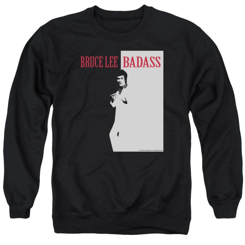Bruce Lee Badass Men's Crewneck 50 50 Poly Long-Sleeve T-Shirt