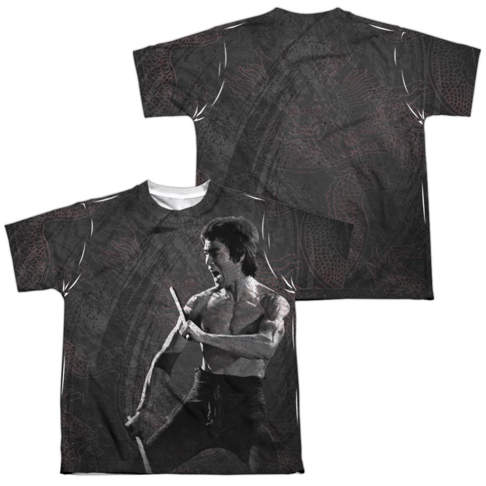 Bruce Lee Dragon Print Youth Regular Fit Poly Short-Sleeve T-Shirt