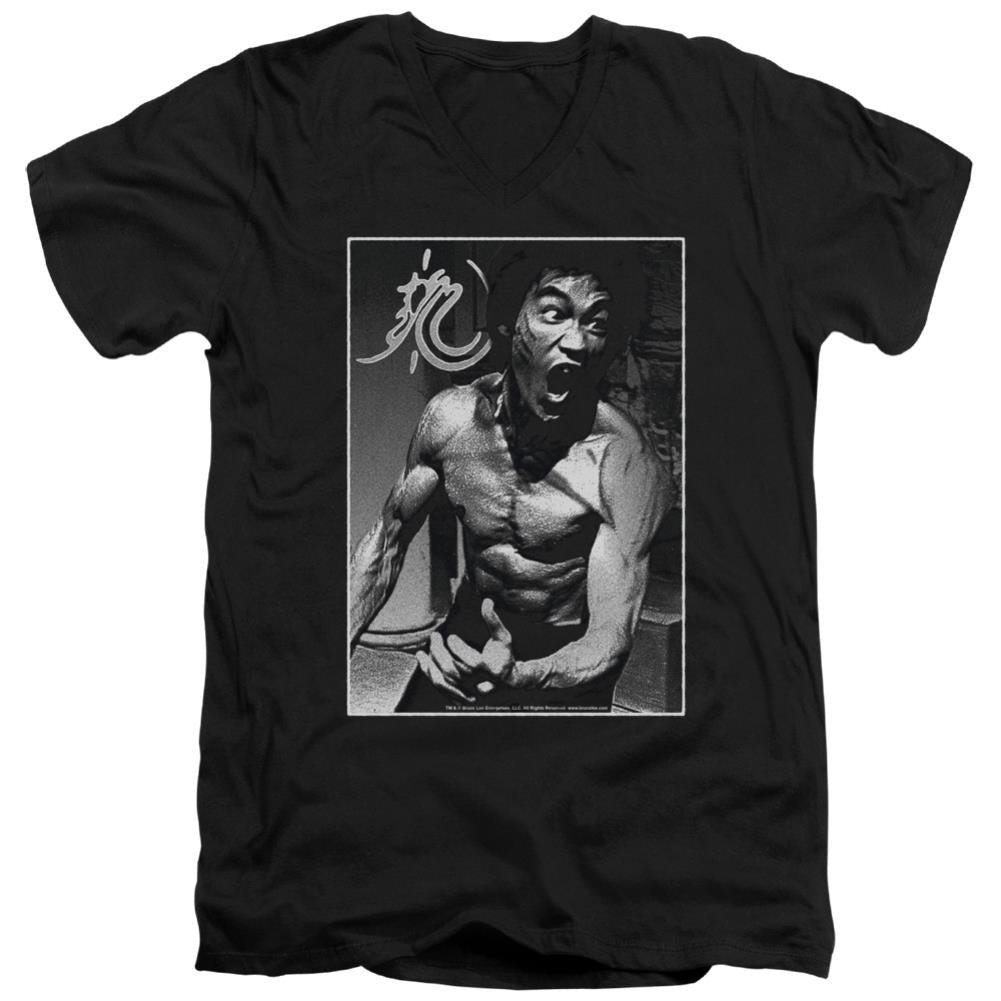 Bruce Lee Focused Rage Men's 30/1 Cotton Slim V-Neck T-Shirt