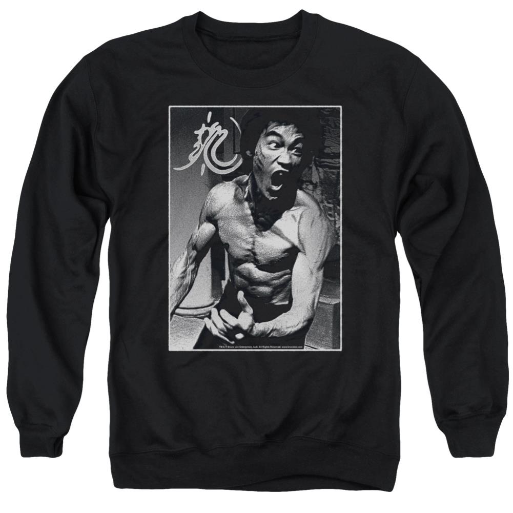 Bruce Lee Focused Rage Men's Crewneck 50 50 Poly Long-Sleeve T-Shirt