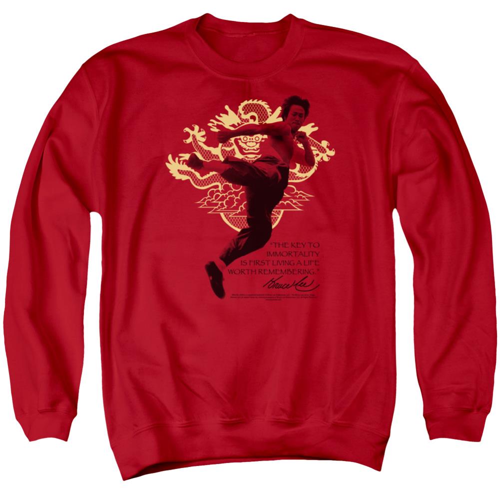 Bruce Lee Immortal Dragon Men's Crewneck 50 50 Poly Long-Sleeve T-Shirt
