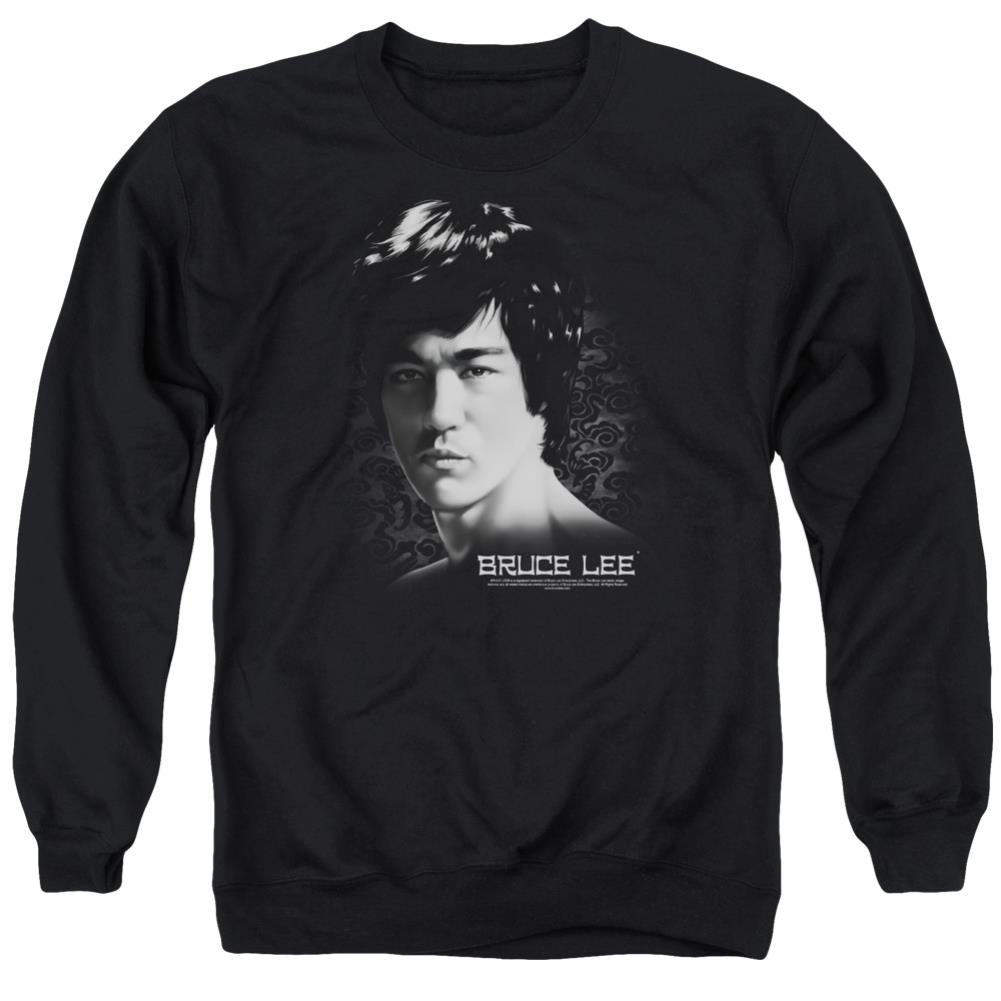 Bruce Lee In Your Face Men's Crewneck 50 50 Poly Long-Sleeve T-Shirt