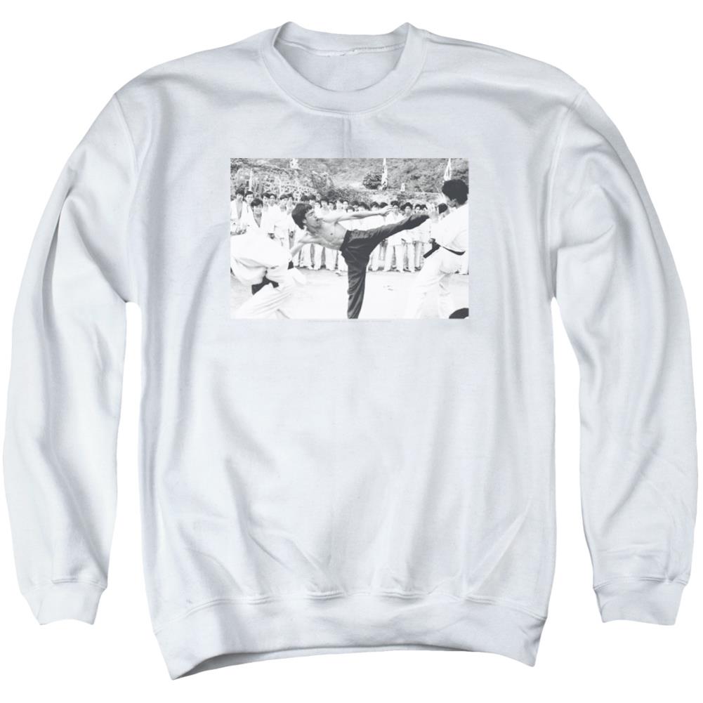 Bruce Lee Kick To The Head Men's Crewneck 50 50 Poly Long-Sleeve T-Shirt