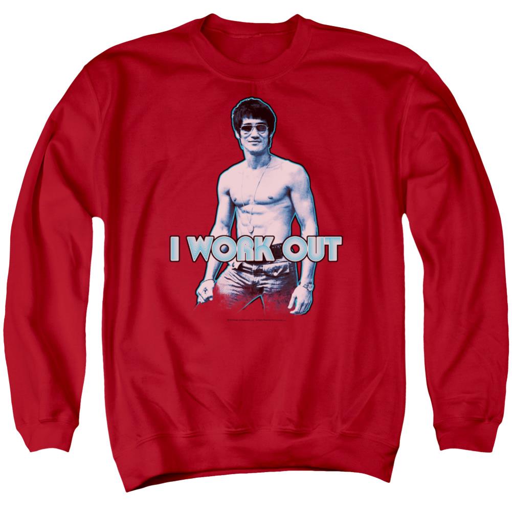 Bruce Lee Lee Works Out Men's Crewneck 50 50 Poly Long-Sleeve T-Shirt