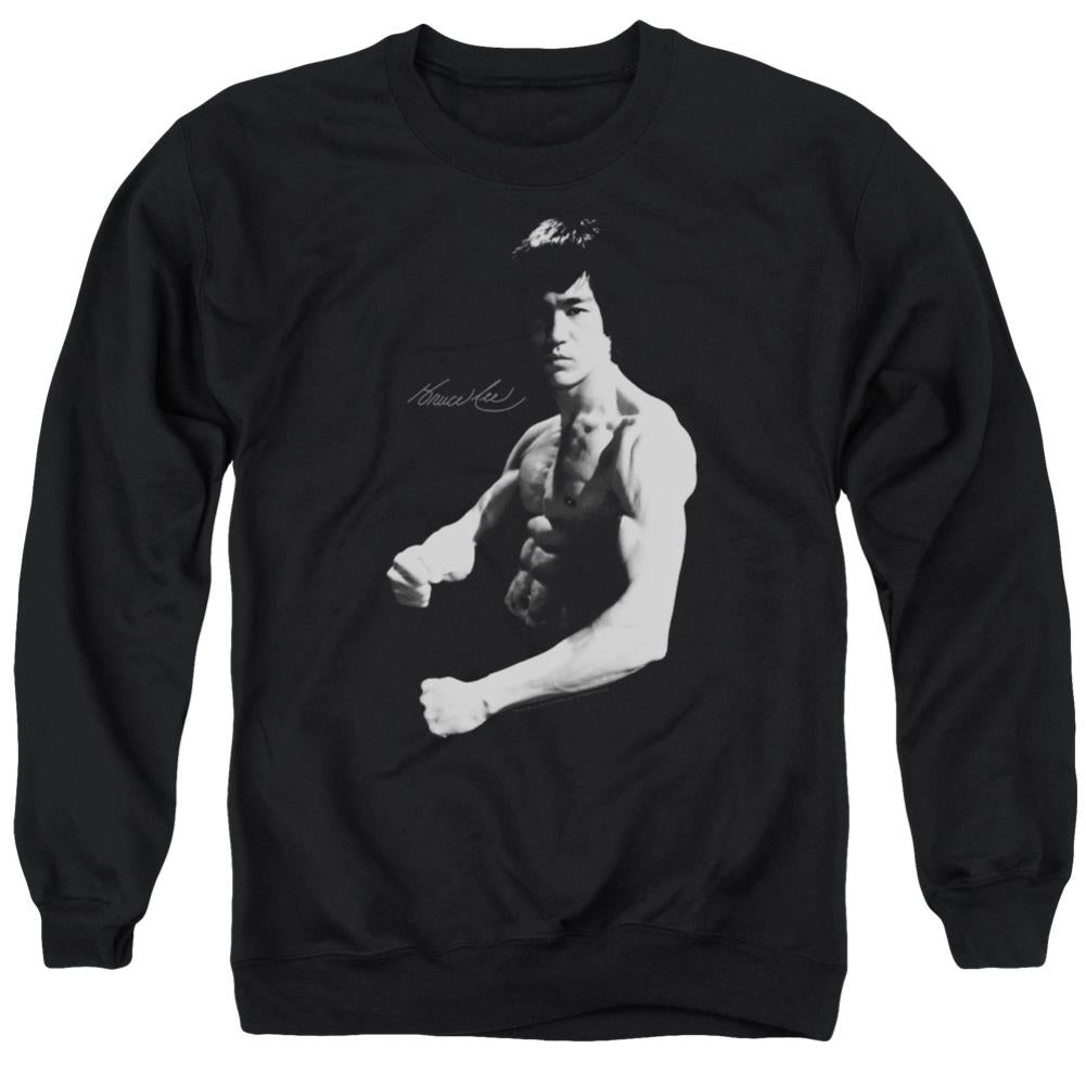 Bruce Lee Stance Men's Crewneck 50 50 Poly Long-Sleeve T-Shirt
