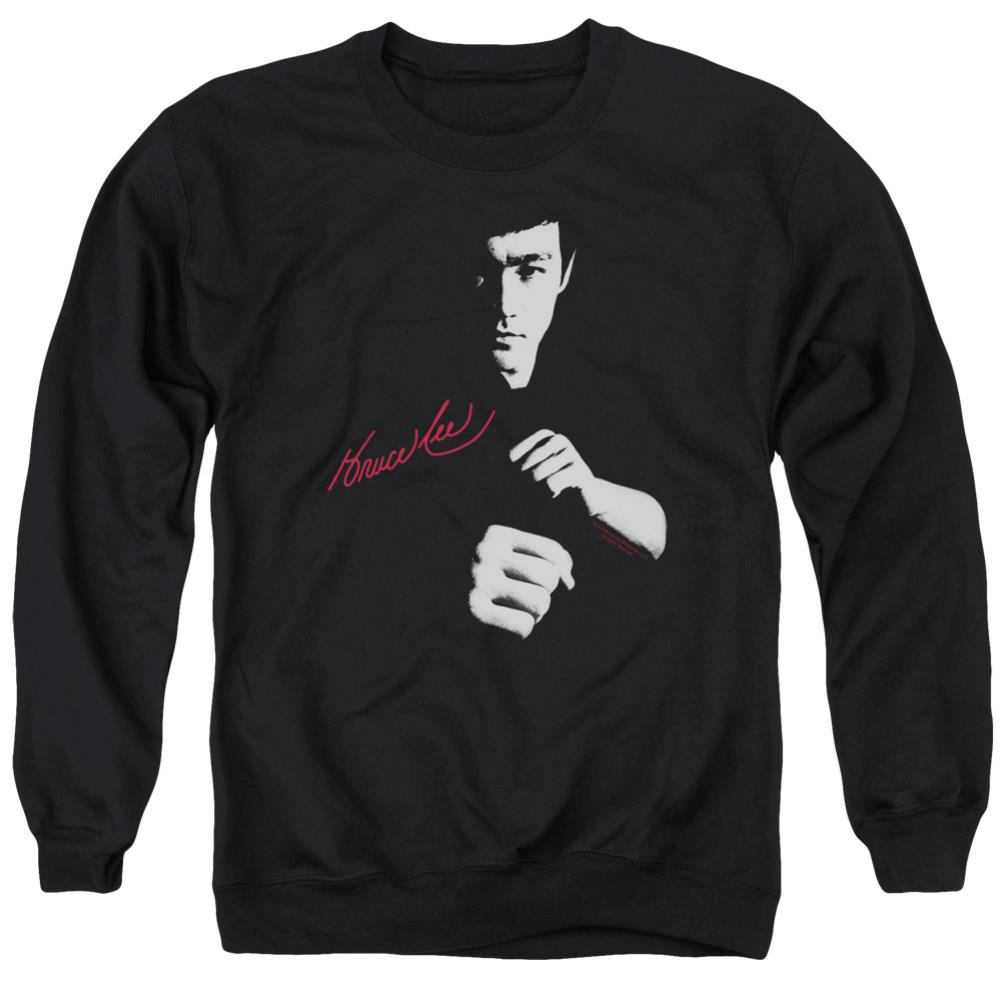 Bruce Lee The Dragon Awaits Men's Crewneck 50 50 Poly Long-Sleeve T-Shirt