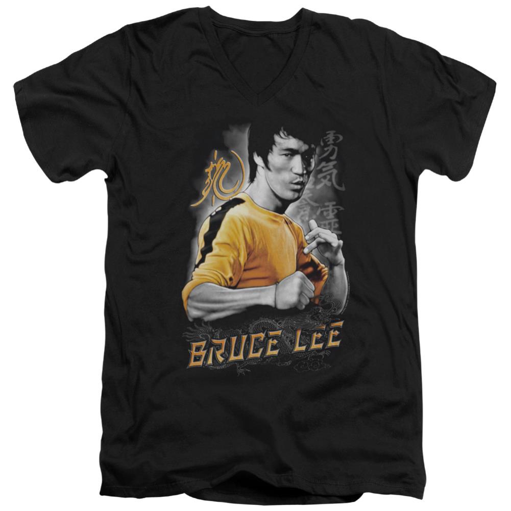 Bruce Lee Yellow Dragon Men's 30/1 Cotton Slim V-Neck T-Shirt