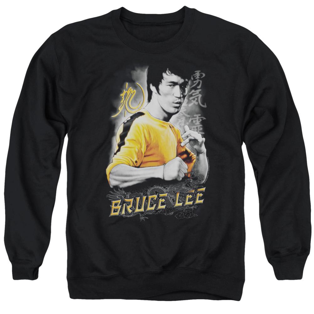Bruce Lee Yellow Dragon Men's Crewneck 50 50 Poly Long-Sleeve T-Shirt