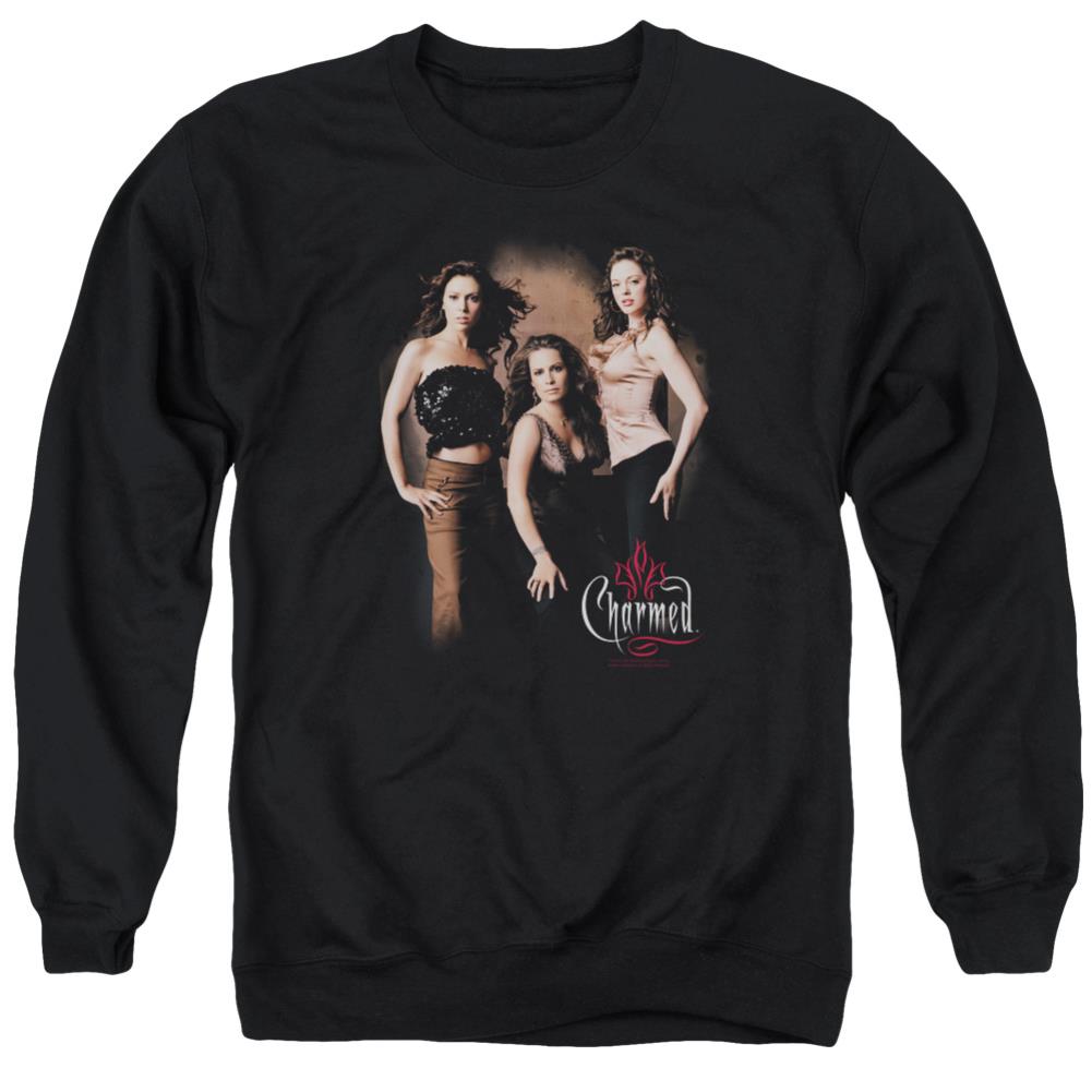 Charmed Three Hot Witches Men's Crewneck 50 50 Poly Long-Sleeve T-Shirt