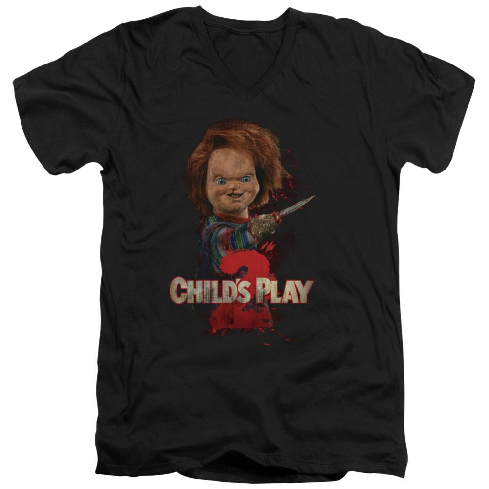 Child's Play 2 Heres Chucky Men's 30/1 Cotton Slim V-Neck T-Shirt