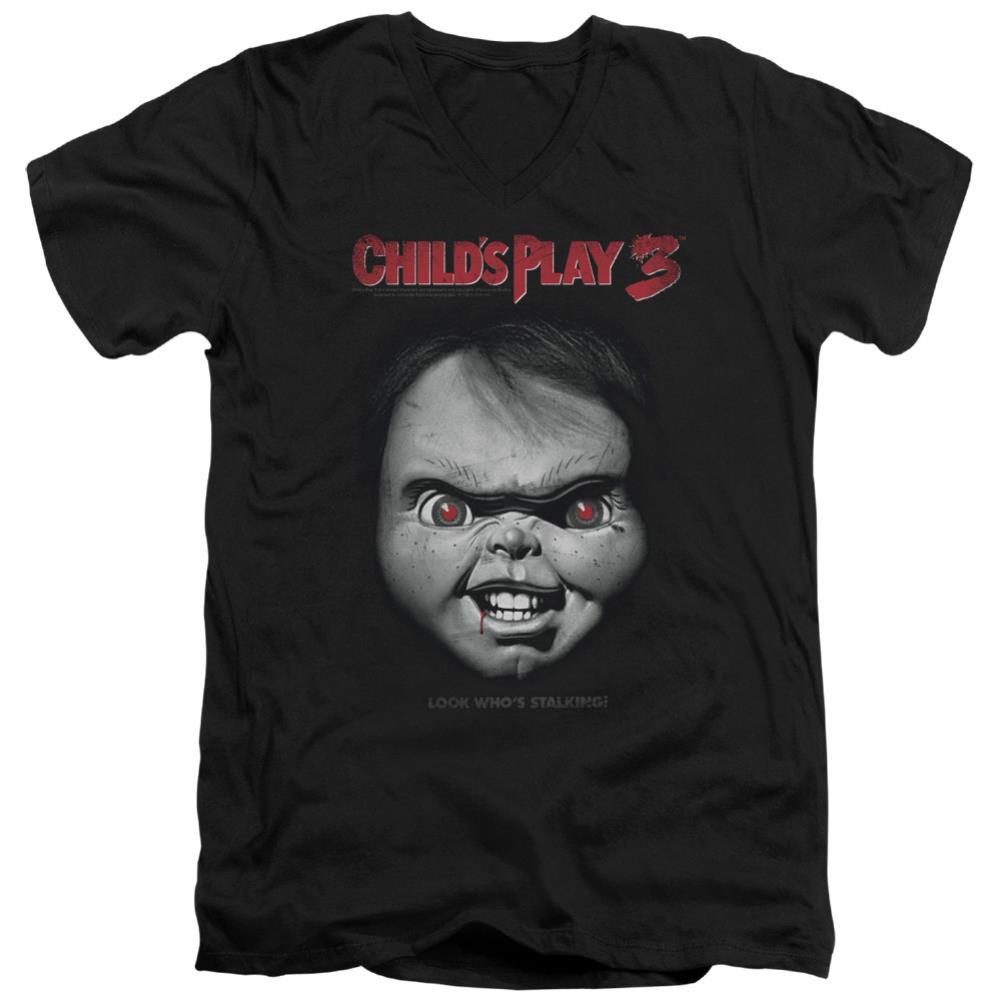 Child's Play 3 Face Poster Men's 30/1 Cotton Slim V-Neck T-Shirt
