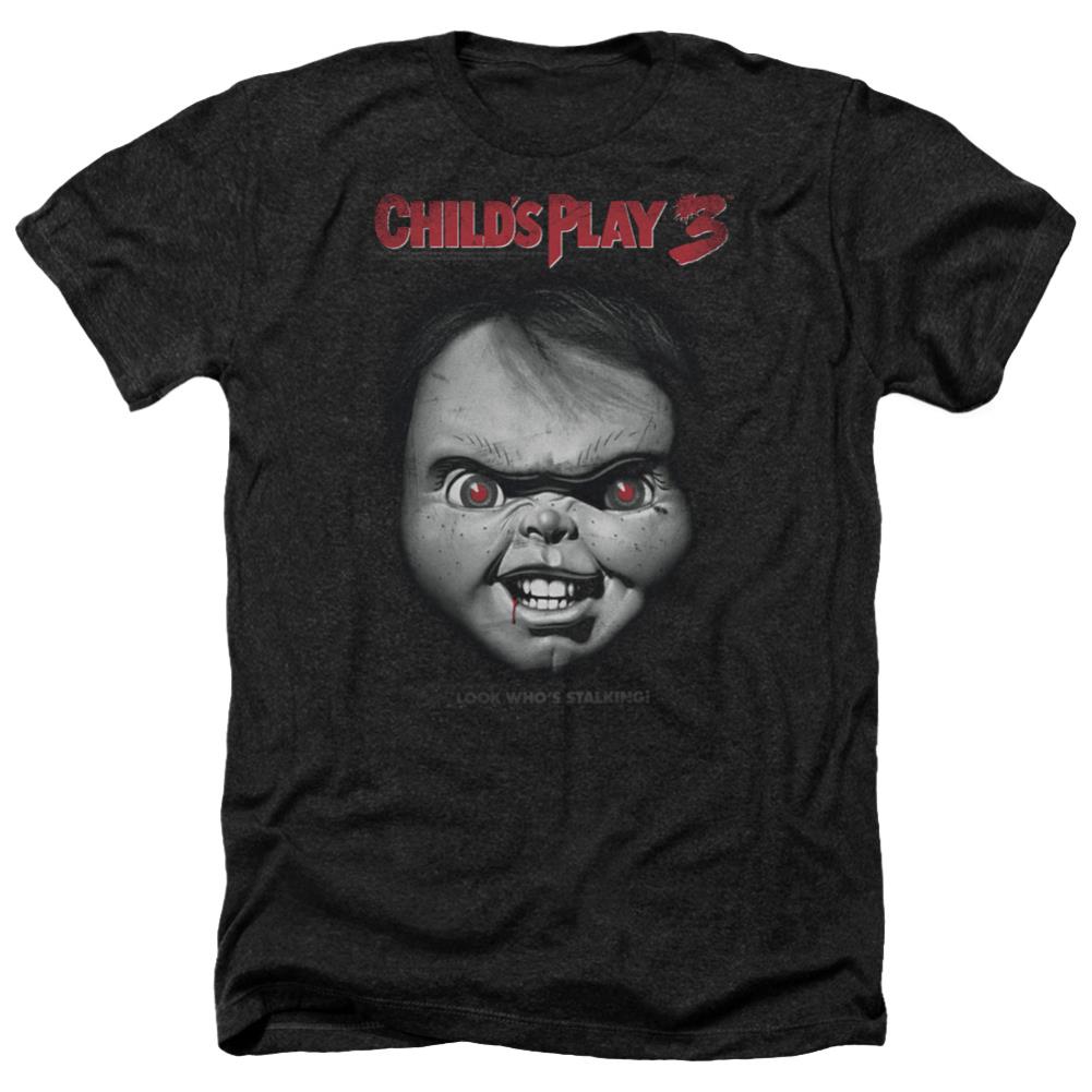 Child's Play 3 Face Poster Men's 30/1 Heather 60 40 Poly Short-Sleeve T-Shirt