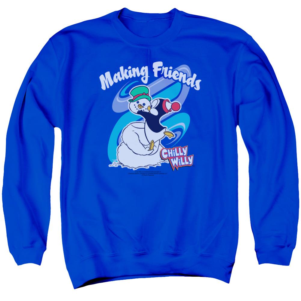 Chilly Willy Making Friends Men's Crewneck 50 50 Poly Long-Sleeve T-Shirt