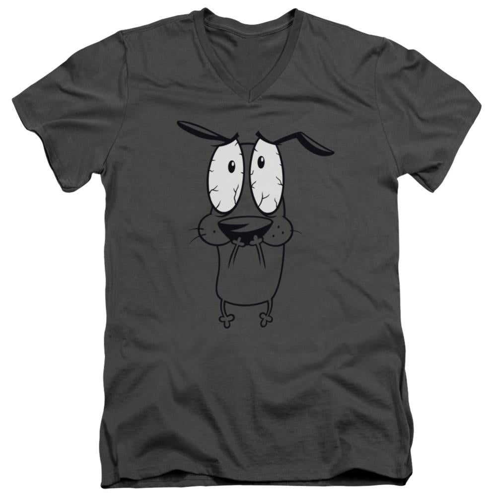 Courage The Cowardly Dog Scared Men's 30/1 Cotton Slim V-Neck T-Shirt