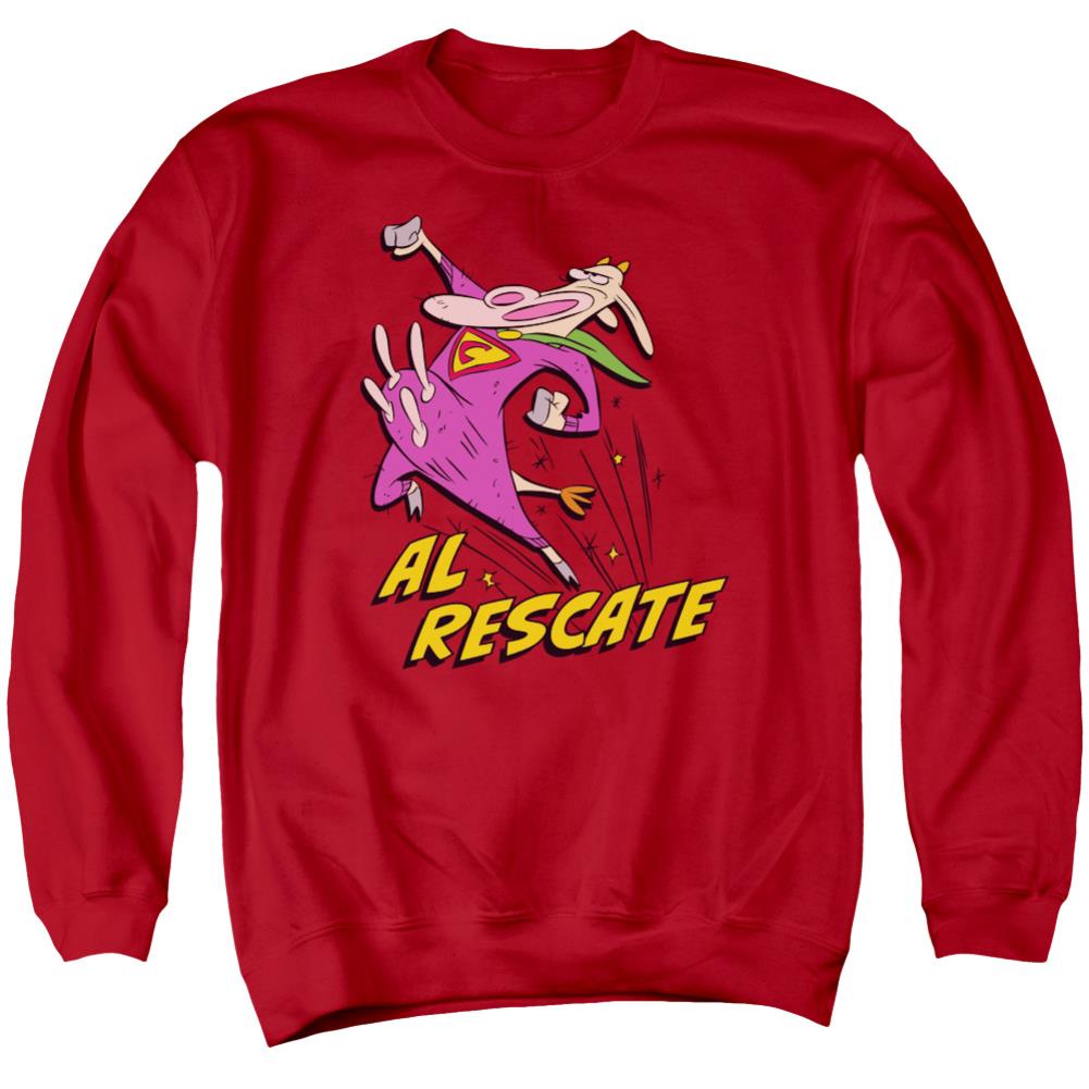 Cow And Chicken Al Rescate Men's Crewneck 50 50 Poly Long-Sleeve T-Shirt