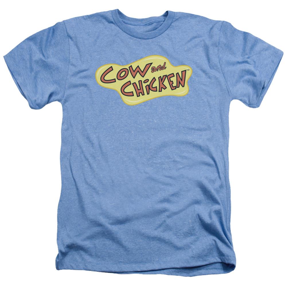 Cow And Chicken Cow Chicken Logo Men's 30/1 Heather 60 40 Poly Short-Sleeve T-Shirt