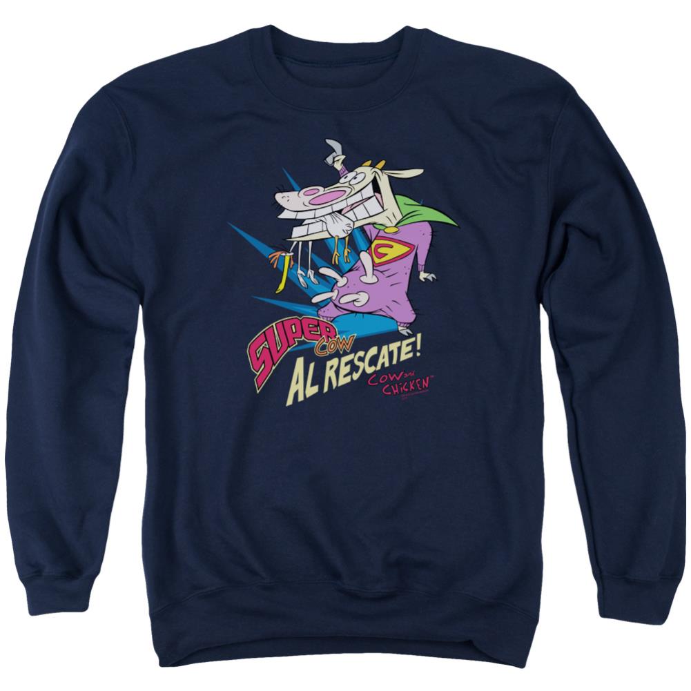 Cow And Chicken Super Cow Men's Crewneck 50 50 Poly Long-Sleeve T-Shirt