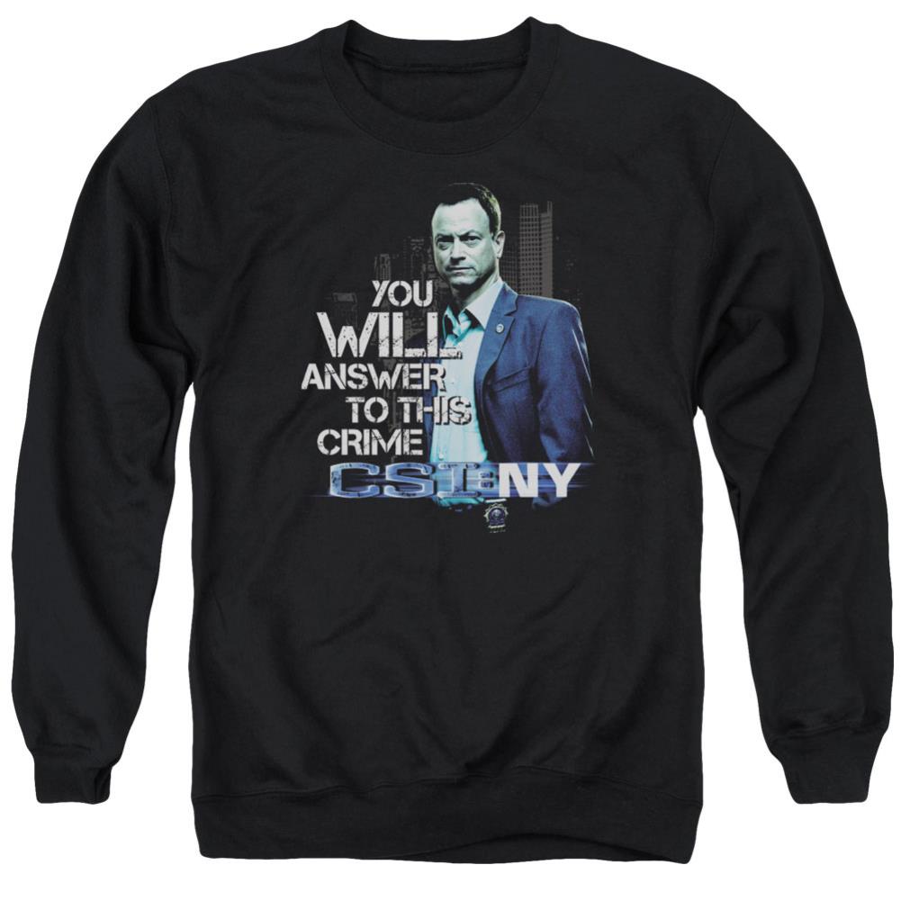 CSI: NY You Will Answer Men's Crewneck 50 50 Poly Long-Sleeve T-Shirt