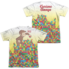 Curious George Building Blocks (Front/Back Print) Men's Regular Fit Poly Cotton Short-Sleeve T-Shirt
