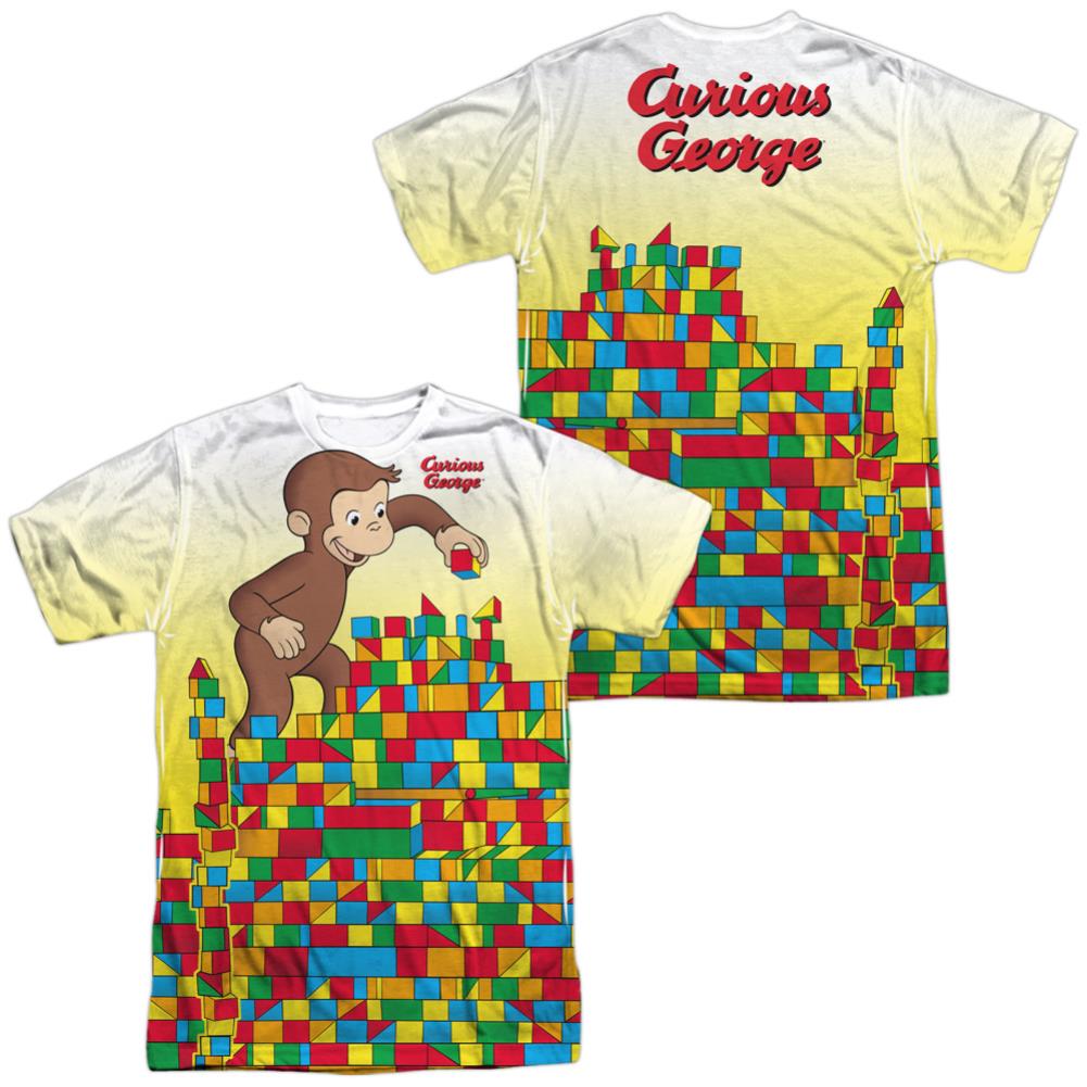 Curious George Building Blocks (Front/Back Print) Men's Regular Fit Polyester Short-Sleeve T-Shirt