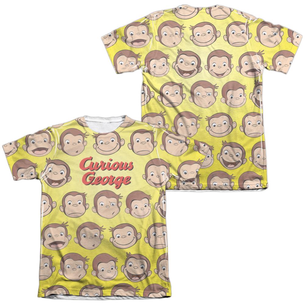 Curious George Curious Faces (Front/Back Print) Men's Regular Fit Poly Cotton Short-Sleeve T-Shirt