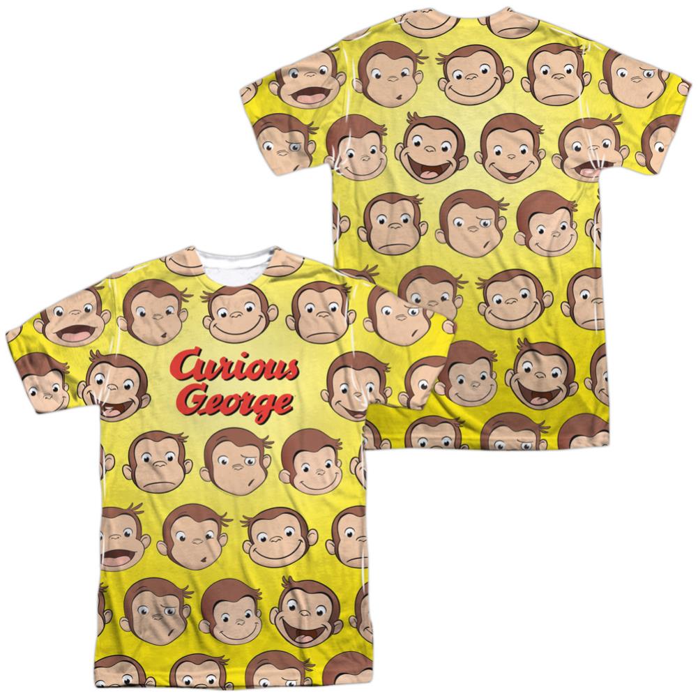 Curious George Curious Faces (Front/Back Print) Men's Regular Fit Polyester Short-Sleeve T-Shirt