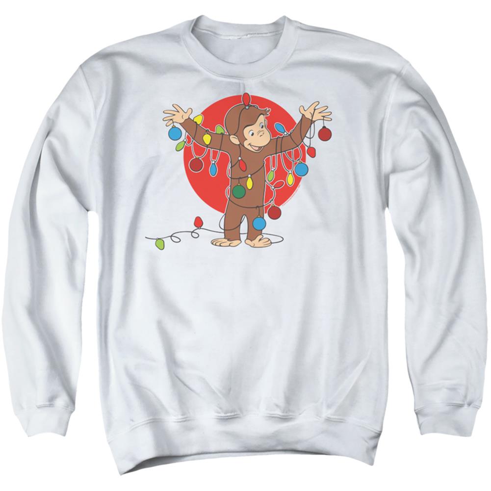 Curious George Lights Men's Crewneck 50 50 Poly Long-Sleeve T-Shirt