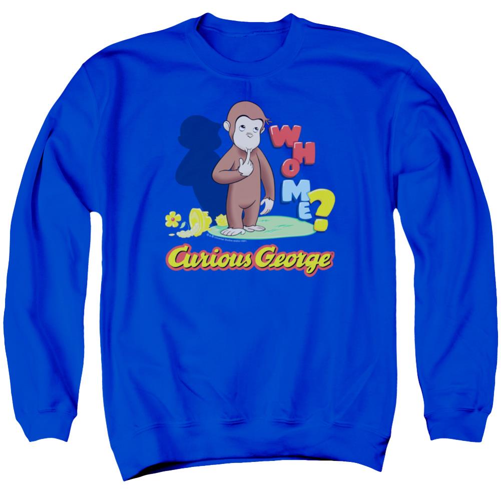 Curious George Who Me Men's Crewneck 50 50 Poly Long-Sleeve T-Shirt