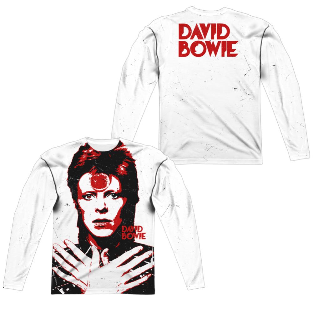 David Bowie Piercing Gaze (Front/Back Print) Men's Regular Fit Polyester Long-Sleeve T-Shirt