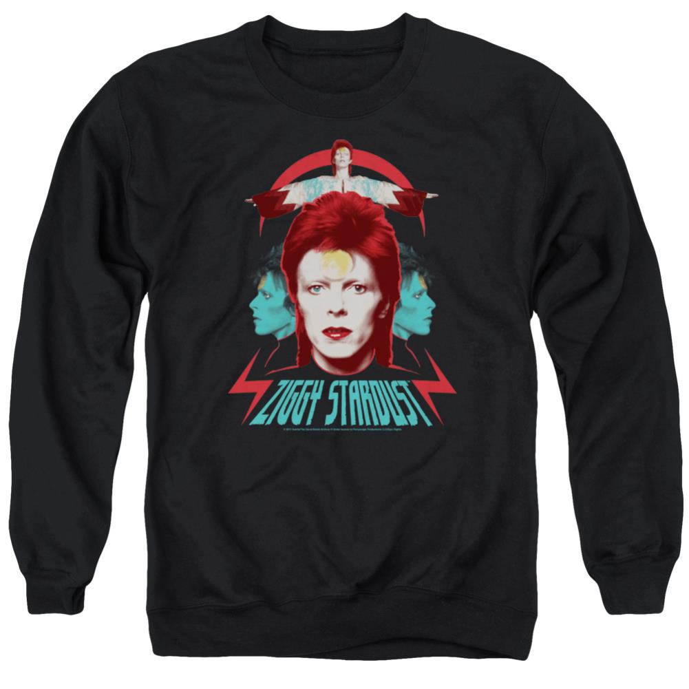 David Bowie Ziggy Heads Men's Crewneck 50 50 Poly Long-Sleeve T-Shirt