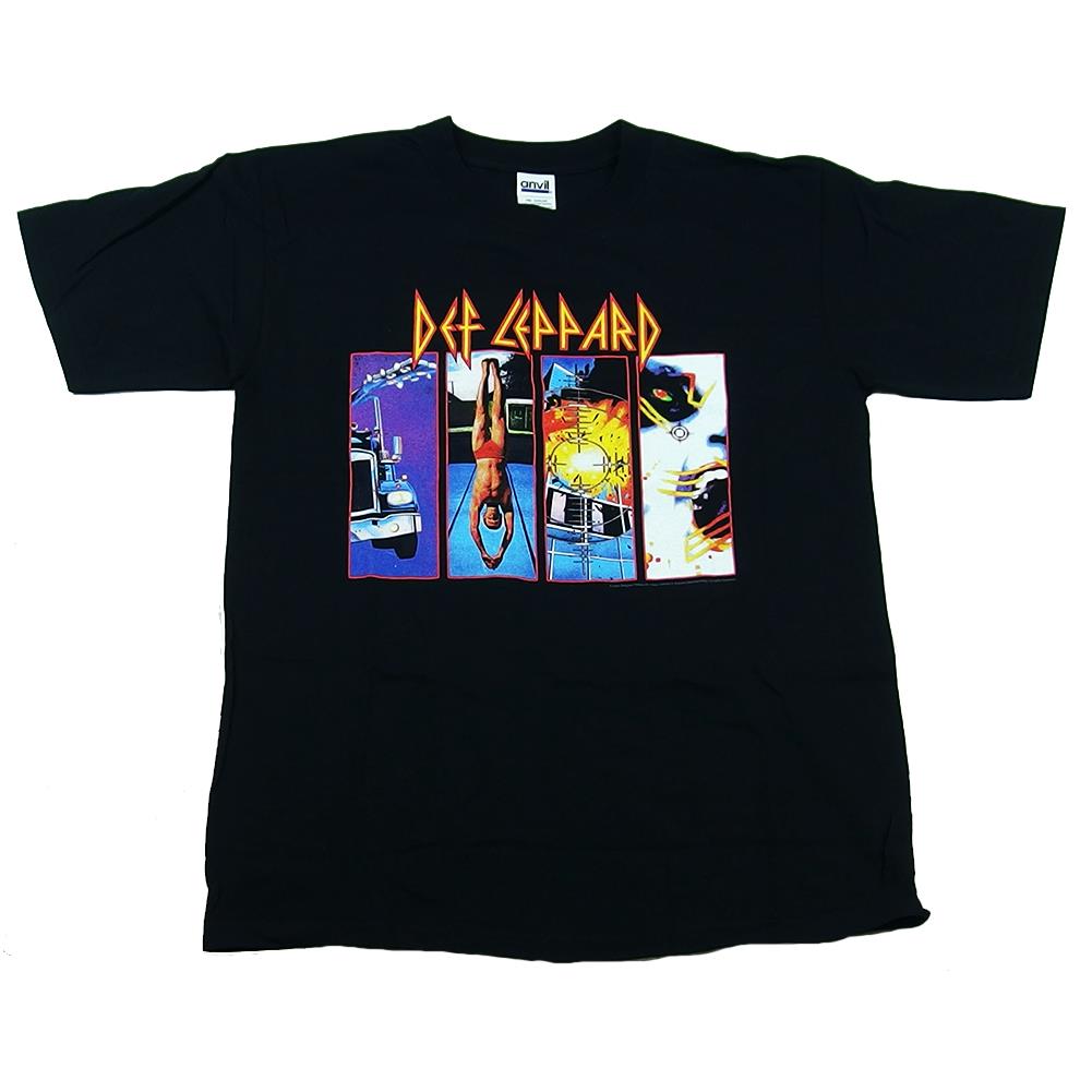 Def Leppard Men's 4 Album Tiles Rock Of Ages 2005 Tour Black T-Shirt