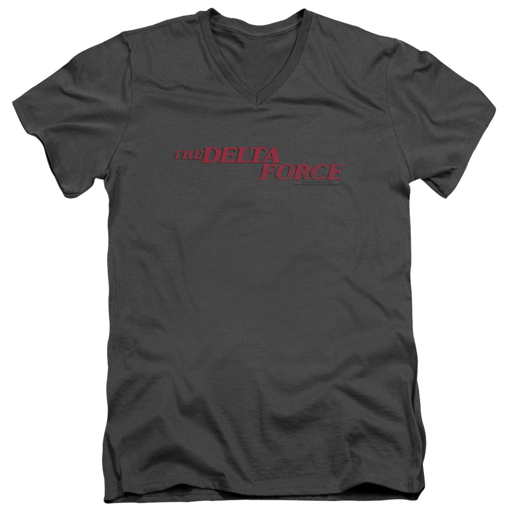 Delta Force Distressed Logo Men's 30/1 Cotton Slim V-Neck T-Shirt