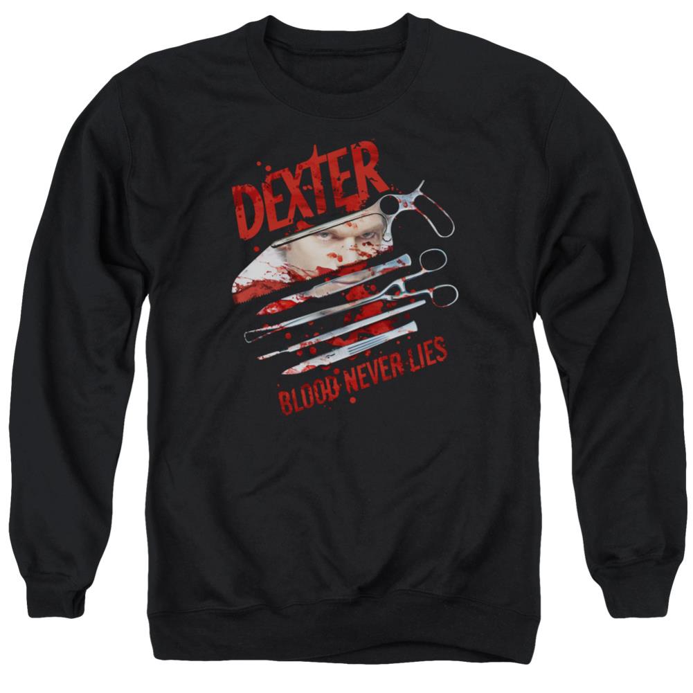 Dexter Blood Never Lies Men's Crewneck 50 50 Poly Long-Sleeve T-Shirt