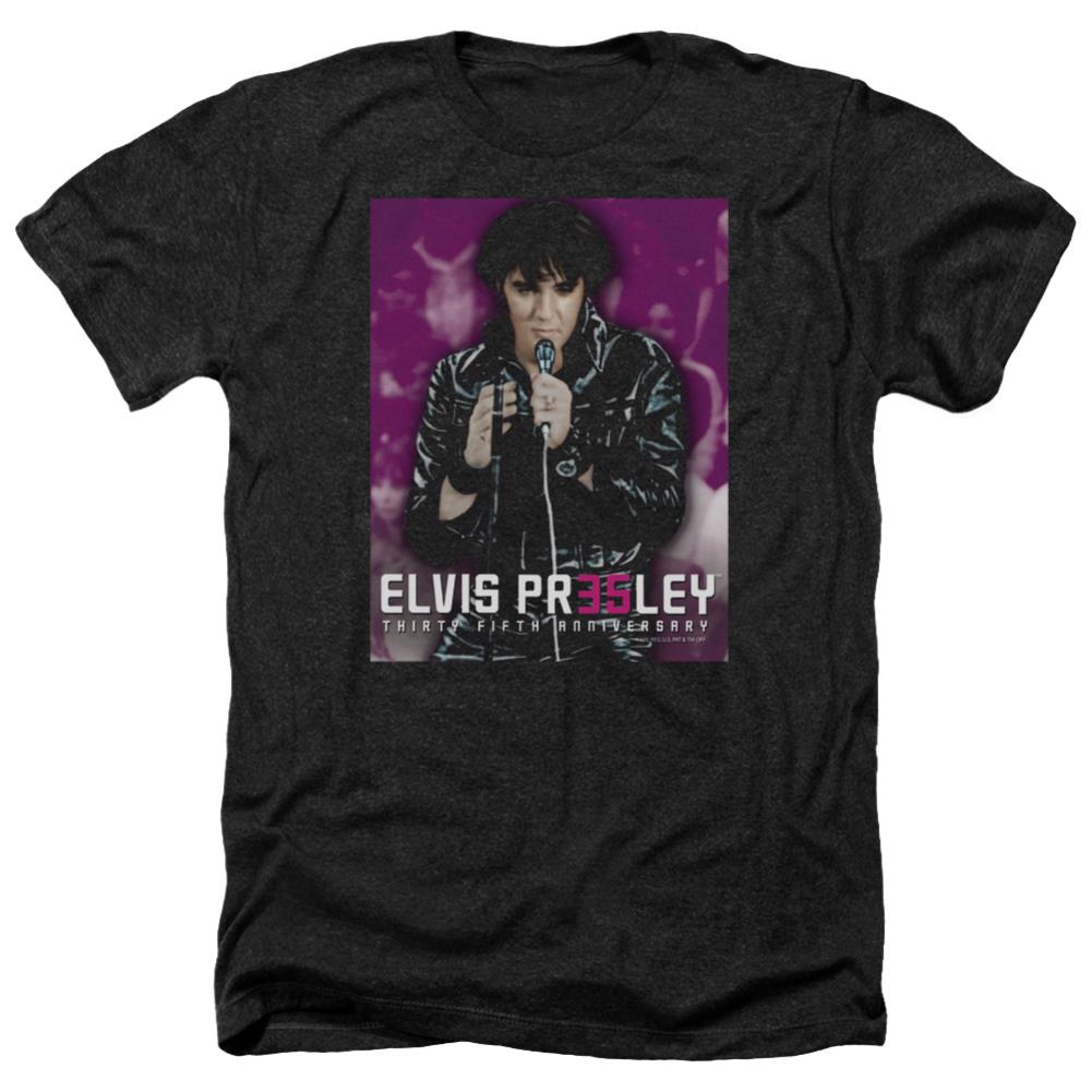 Elvis Presley 35 Leather Men's 30/1 Heather 60 40 Poly Short-Sleeve T-Shirt