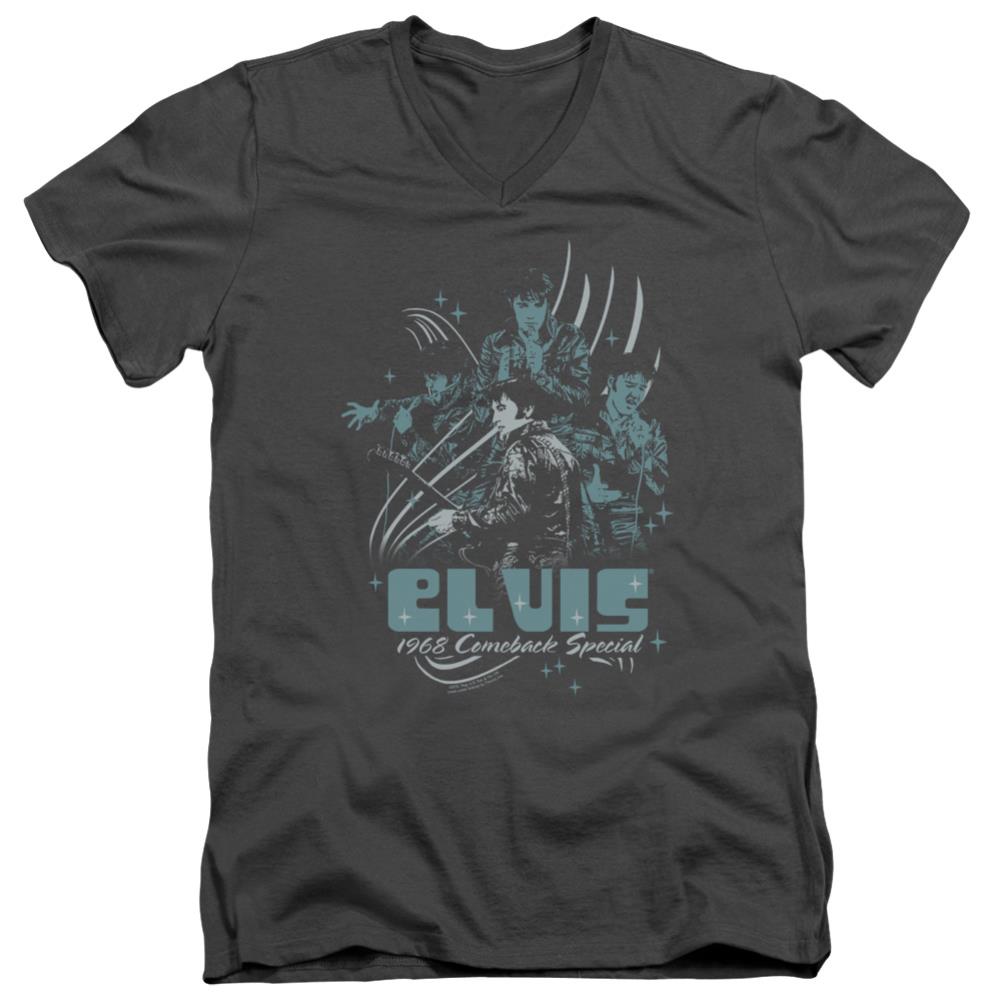 Elvis Presley 68 Leather Men's 30/1 Cotton Slim V-Neck T-Shirt