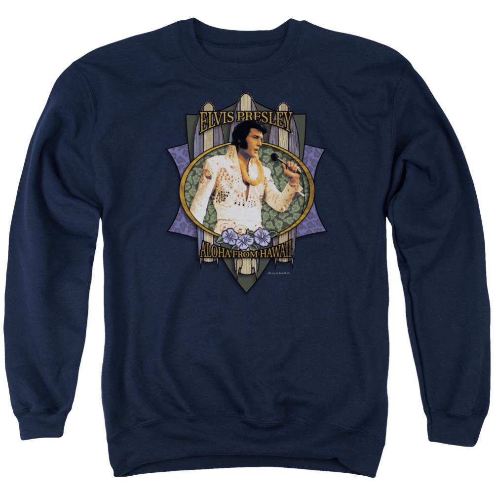Elvis Presley Aloha From Hawaii Men's Crewneck 50 50 Poly Long-Sleeve T-Shirt