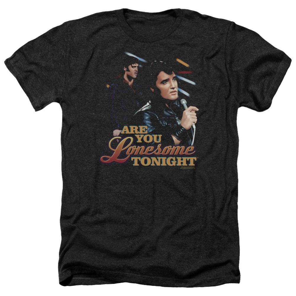 Elvis Presley Are You Lonesome Men's 30/1 Heather 60 40 Poly Short-Sleeve T-Shirt