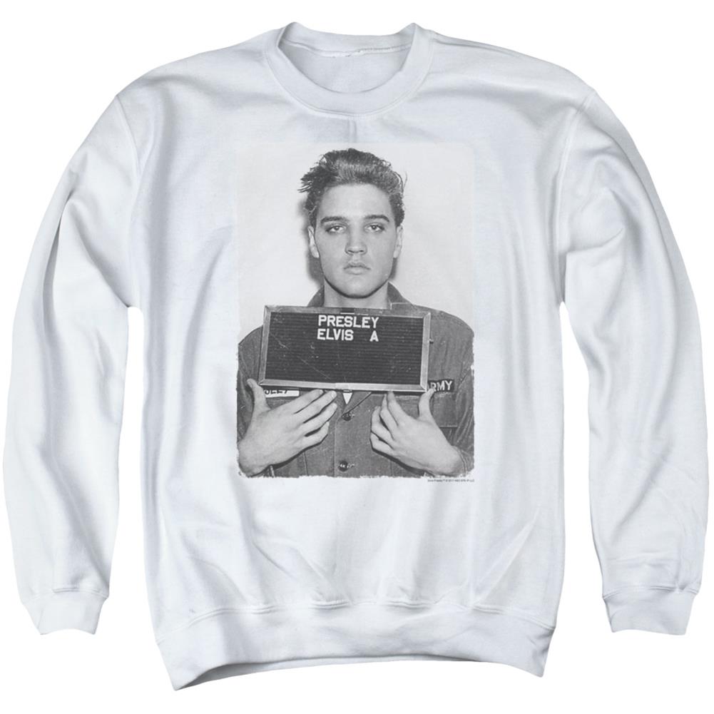 Elvis Presley Army Mug Shot Men's Crewneck 50 50 Poly Long-Sleeve T-Shirt