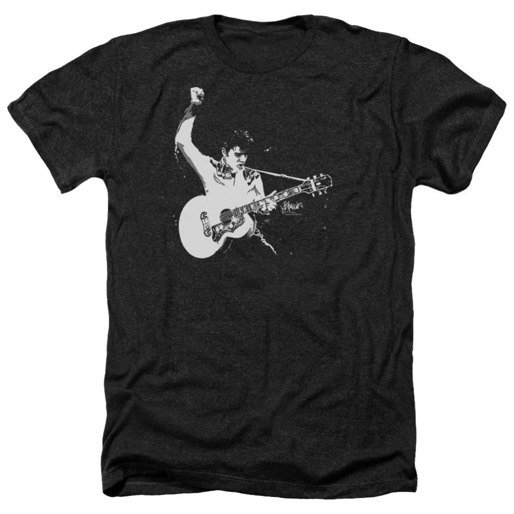 Elvis Presley Black&White Guitarman Men's 30/1 Heather 60 40 Poly Short-Sleeve T-Shirt