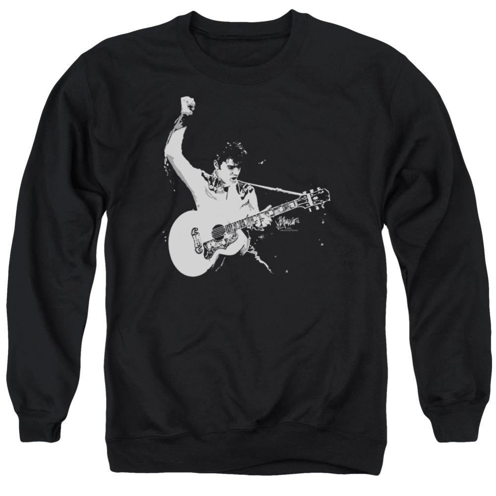 Elvis Presley Black&White Guitarman Men's Crewneck 50 50 Poly Long-Sleeve T-Shirt