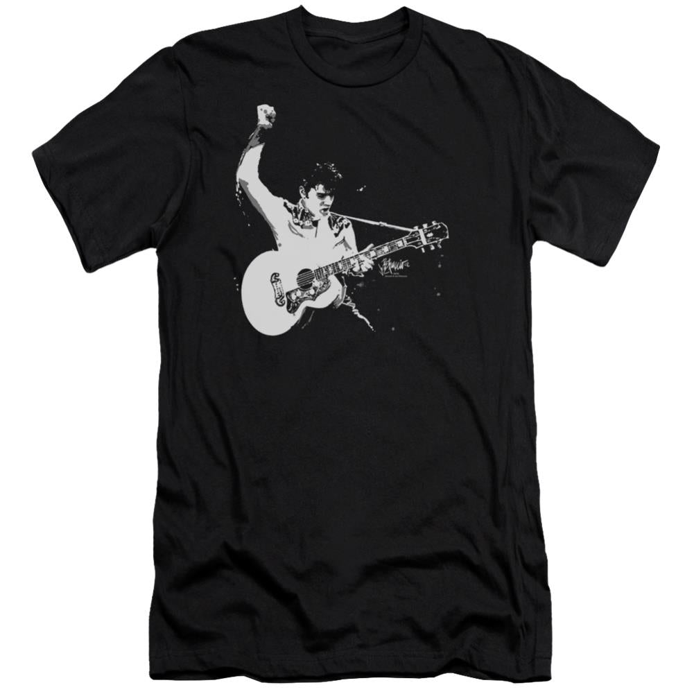 Elvis Presley Black&White Guitarman Men's Ultra-Soft 30/1 Cotton Slim Short-Sleeve T-Shirt