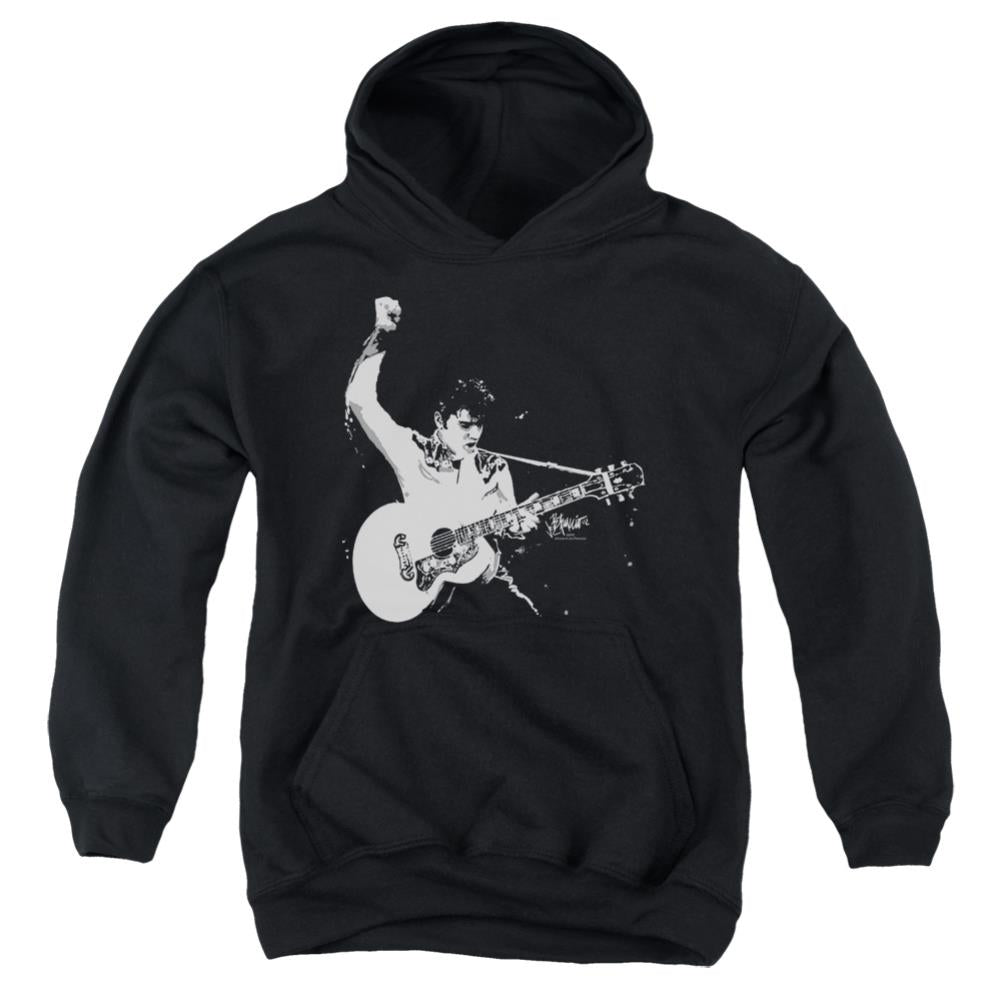 Elvis Presley Black&White Guitarman Youth Cotton Poly Pull-Over Hoodie
