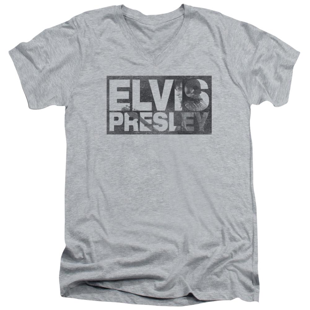 Elvis Presley Block Letters Men's 30/1 Cotton Slim V-Neck T-Shirt