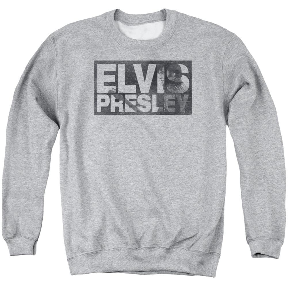 Elvis Presley Block Letters Men's Crewneck 50 50 Poly Long-Sleeve T-Shirt