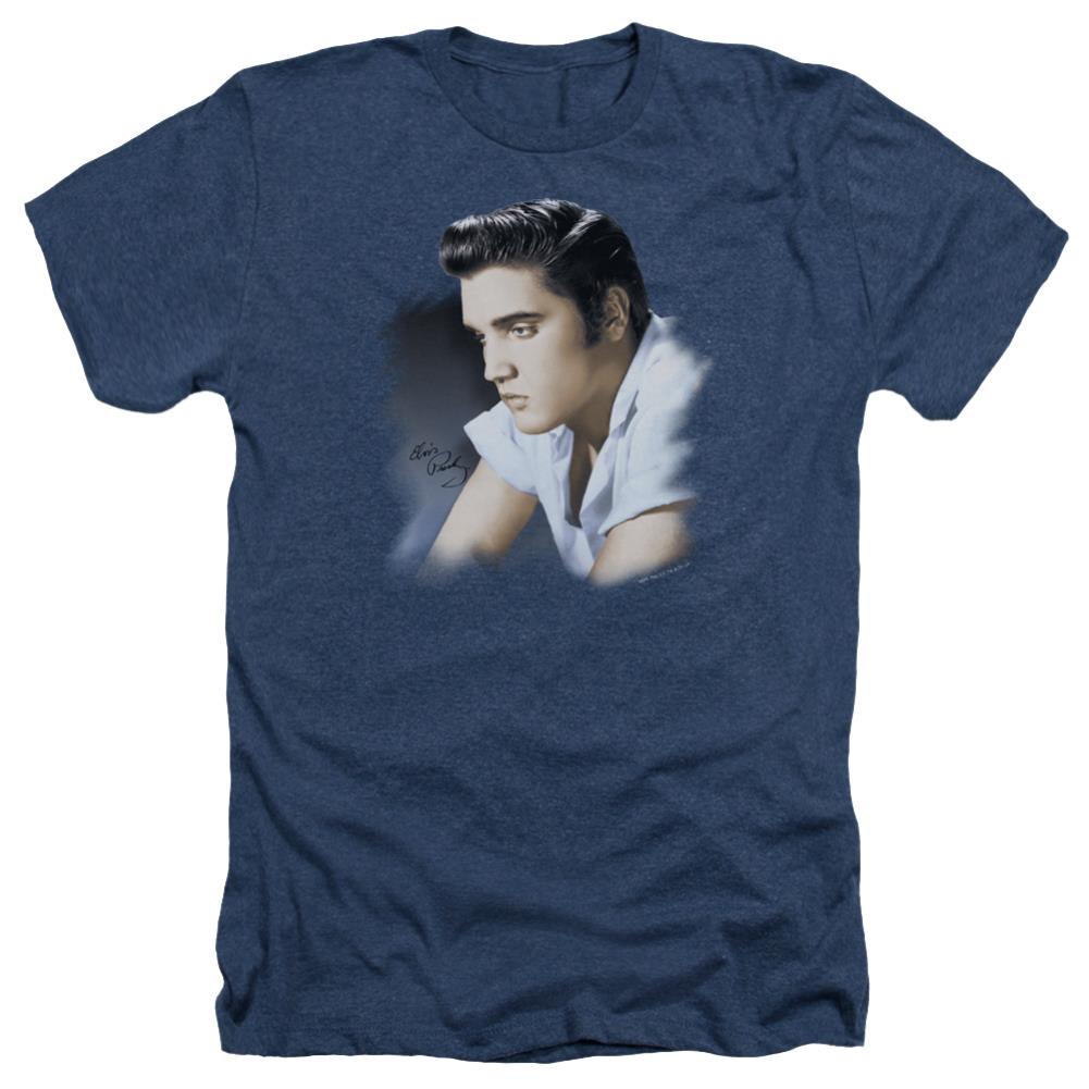 Elvis Presley Blue Profile Men's 30/1 Heather 60 40 Poly Short-Sleeve T-Shirt