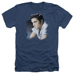 Elvis Presley Blue Profile Men's 30/1 Heather 60 40 Poly Short-Sleeve T-Shirt
