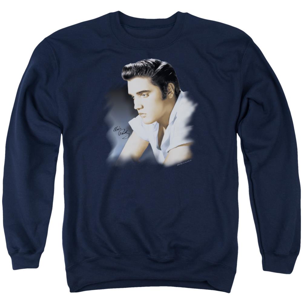 Elvis Presley Blue Profile Men's Crewneck 50 50 Poly Long-Sleeve T-Shirt