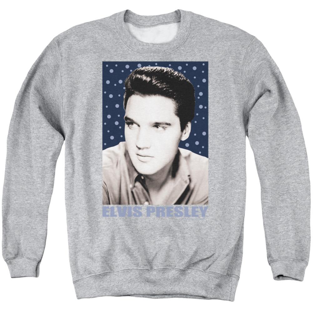 Elvis Presley Blue Sparkle Men's Crewneck 50 50 Poly Long-Sleeve T-Shirt