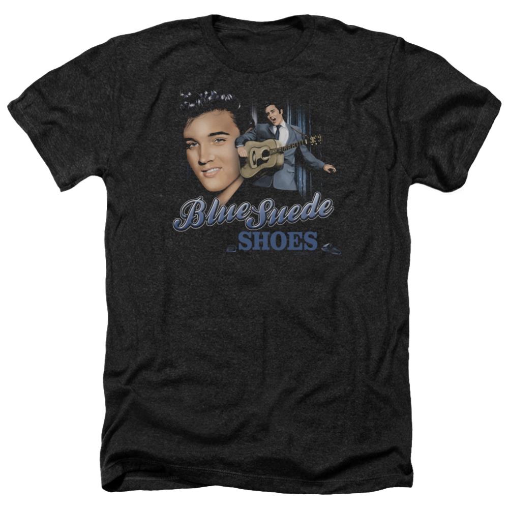 Elvis Presley Blue Suede Shoes Men's 30/1 Heather 60 40 Poly Short-Sleeve T-Shirt