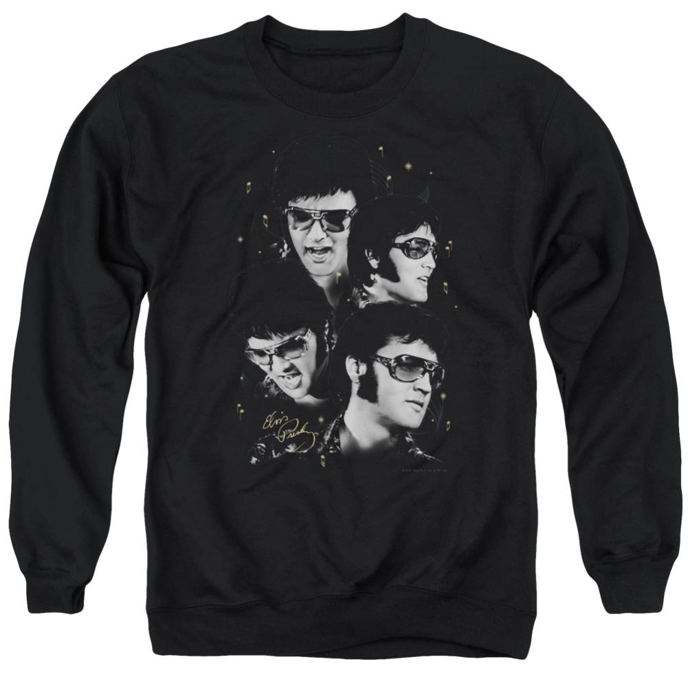 Elvis Presley Faces Men's Crewneck 50 50 Poly Long-Sleeve T-Shirt